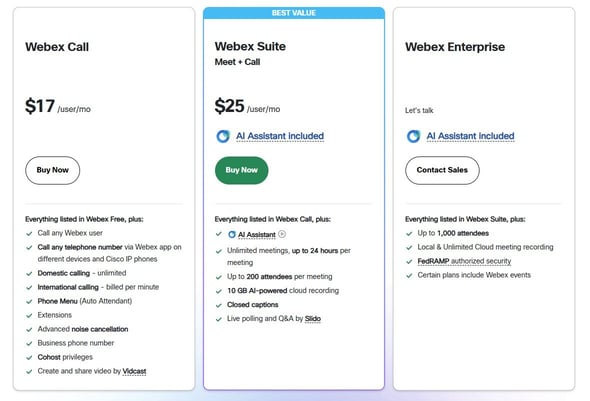 WEBEX CALLING REQUIREMENTS visual data 3